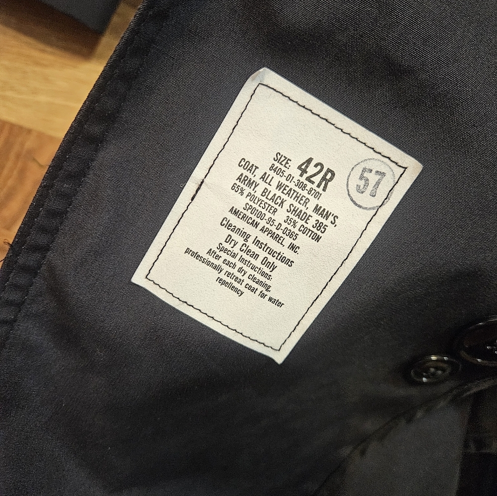 Men’s All Weather Trench Coat 42R Belted Army Black - Picture 3 of 7